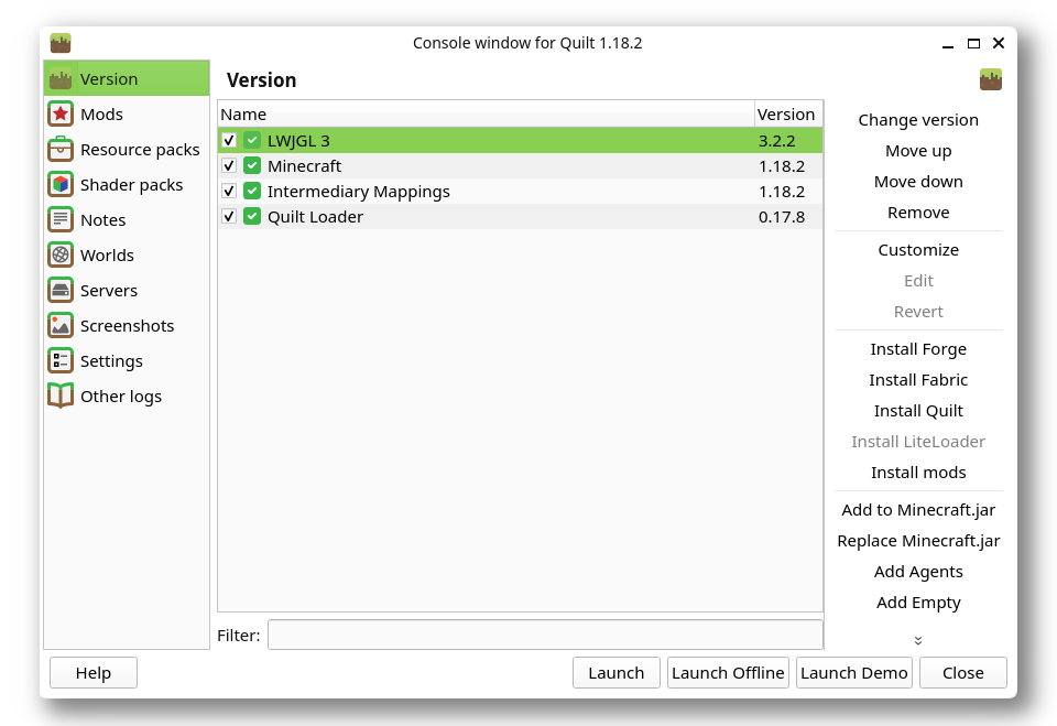 Prism Launcher screenshot showing the instance management user-interface